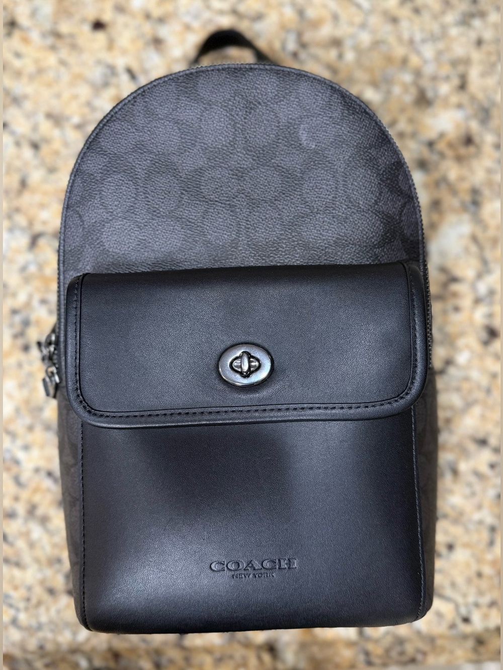Coach Men’s Black Leather & Signature Canvas Backpack